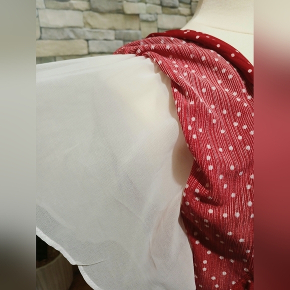 Cure Large Red & White Polka Dot Ruffle Blouse Feminine - Picture 2 of 6